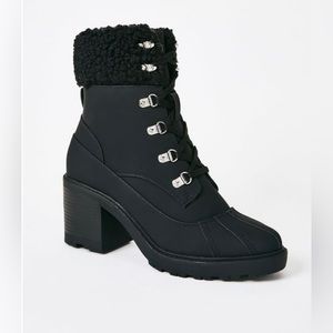 JustFab Elie Sherpa Combat Boot - Black, size 10
